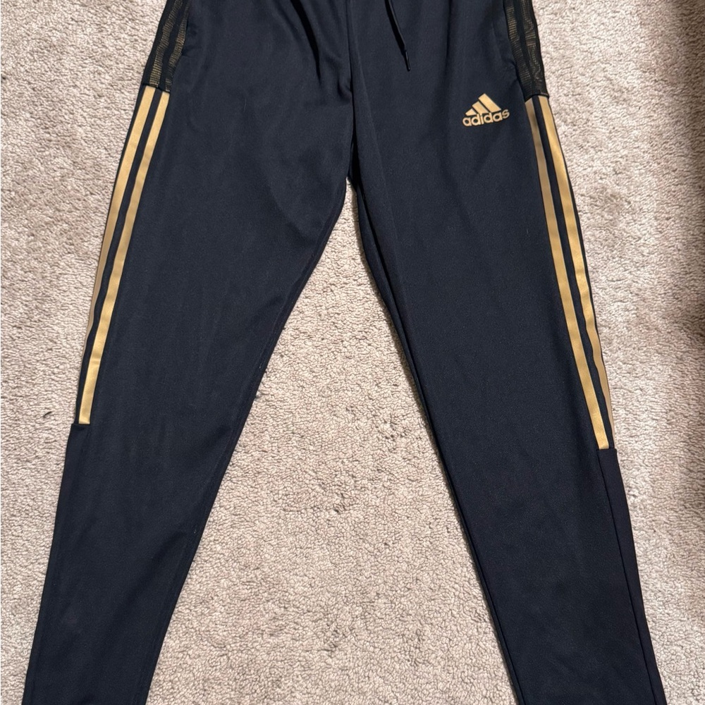 Adidas Black and Gold Tapered Joggers